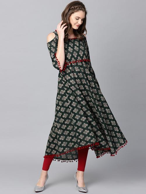 pom pom detail flared kurta - 15242673 - Standard Image - 1