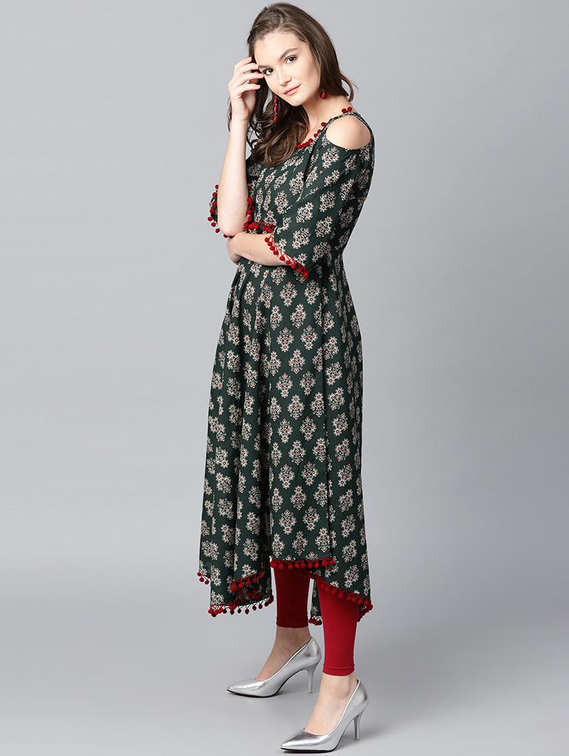 pom pom detail flared kurta - 15242673 - Zoom Image - 2