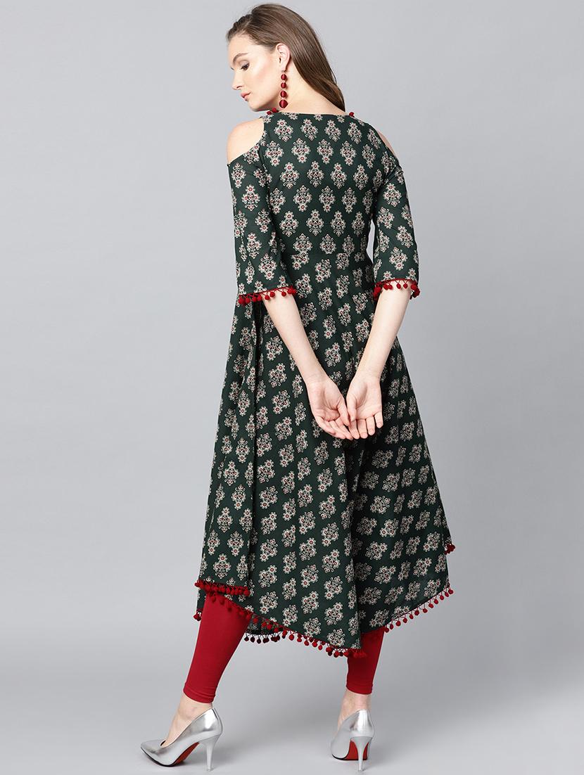 pom pom detail flared kurta - 15242673 - Zoom Image - 3