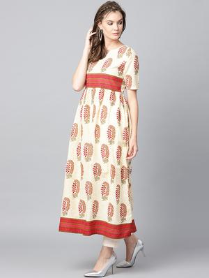 cream cotton flared kurta - 15242683 - Standard Image - 2