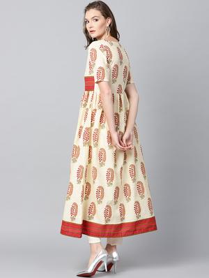 cream cotton flared kurta - 15242683 - Standard Image - 3