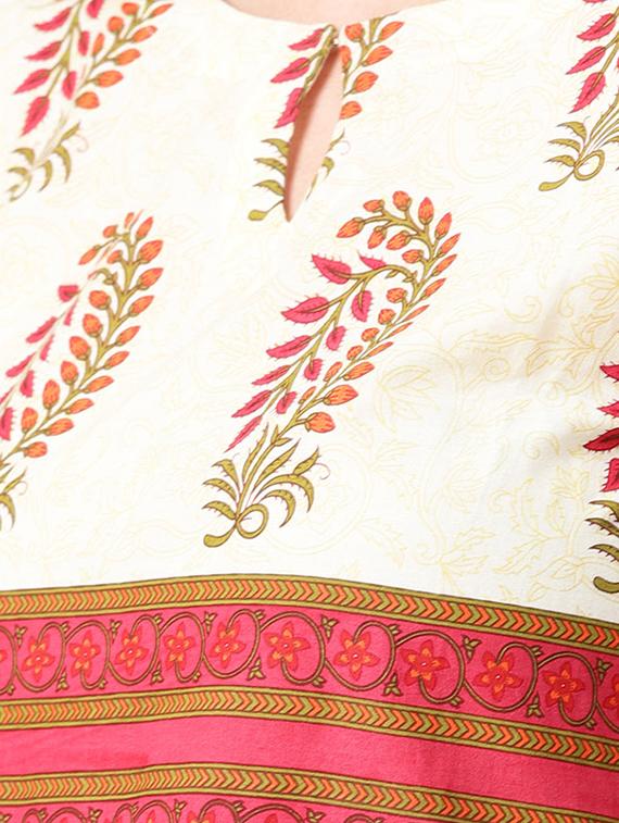 cream cotton flared kurta - 15242683 - Zoom Image - 4