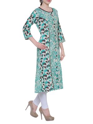 blue cotton a-line kurta - 15242938 - Standard Image - 2