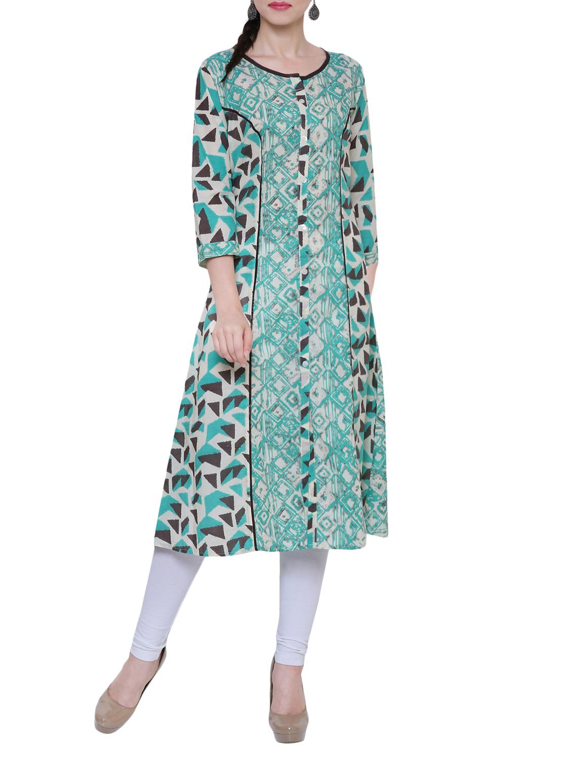 blue cotton a-line kurta - 15242938 - Zoom Image - 1
