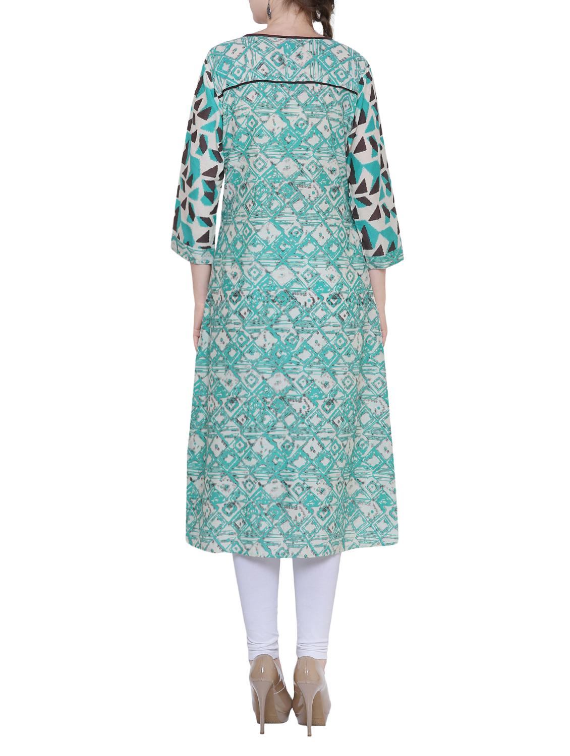 blue cotton a-line kurta - 15242938 - Zoom Image - 3