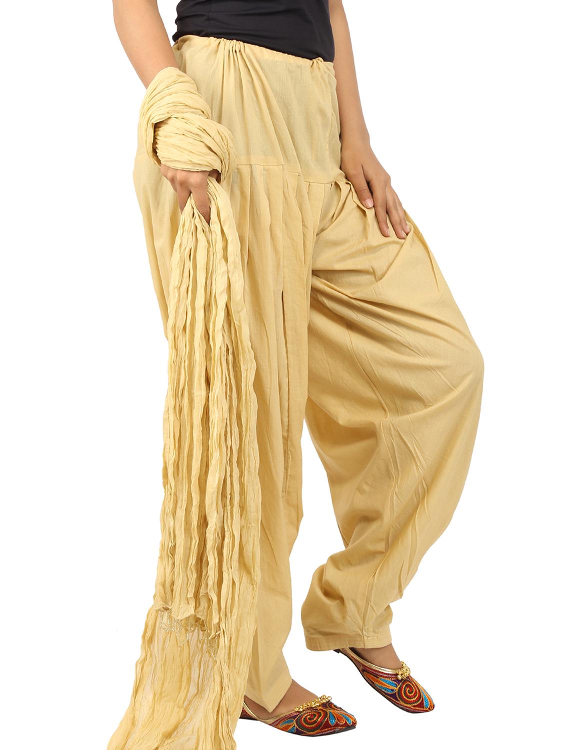 beige cotton dupatta bottom set - 15244280 - Zoom Image - 2
