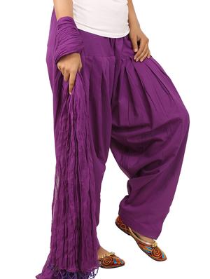 purple cotton dupatta bottom set - 15244284 - Standard Image - 2