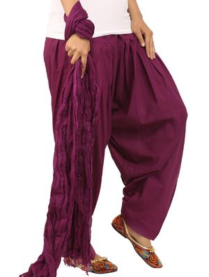 purple cotton dupatta bottom set - 15244287 - Standard Image - 2