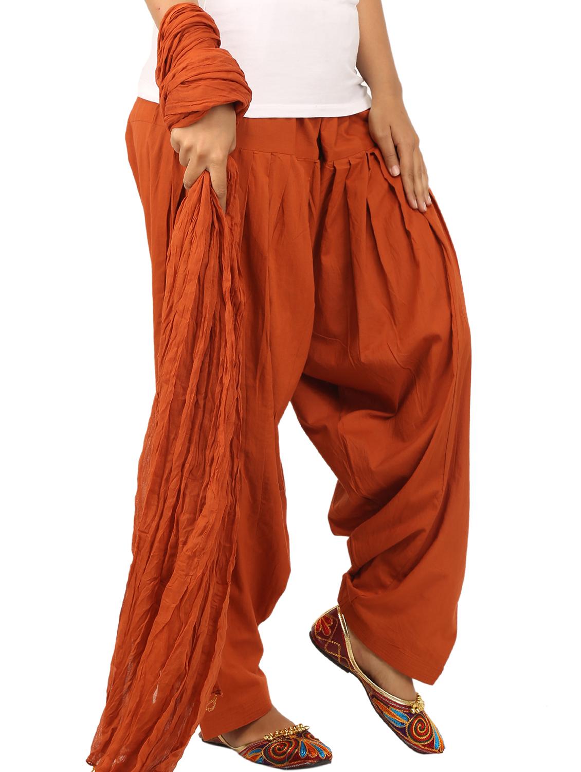 brown cotton dupatta bottom set - 15244292 - Zoom Image - 2