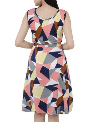 geometric belted fit and flare dress - 15245593 - Standard Image - 3
