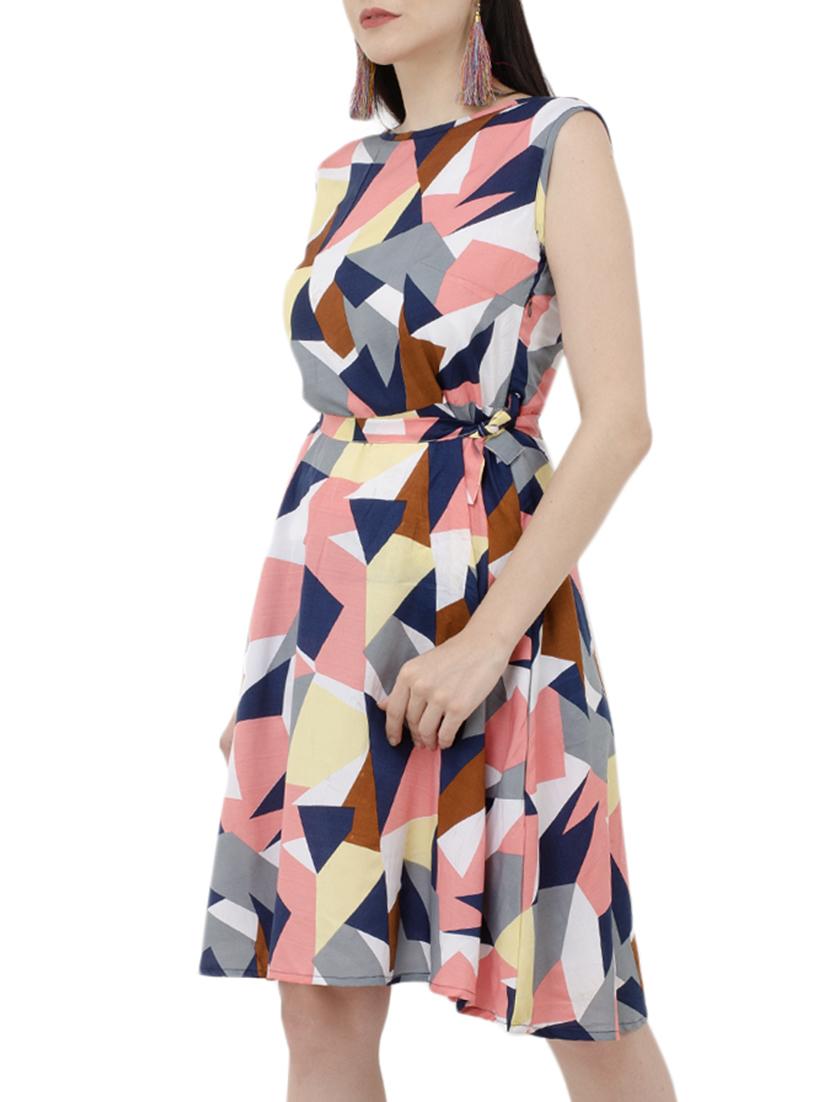geometric belted fit and flare dress - 15245593 - Zoom Image - 2