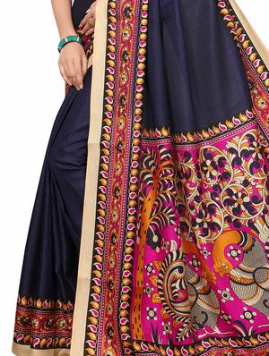 blue bordered saree with blouse - 15249541 - Standard Image - 3