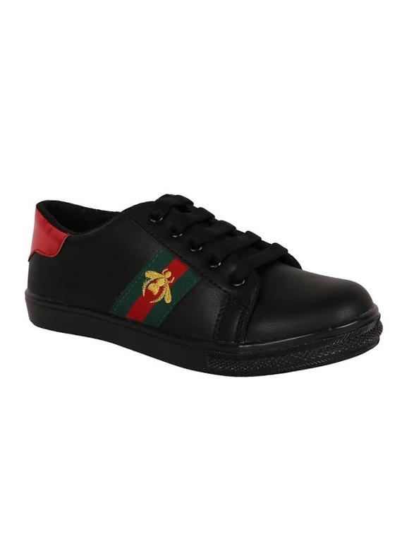 black leatherette laceup sneakers - 15249555 - Zoom Image - 1
