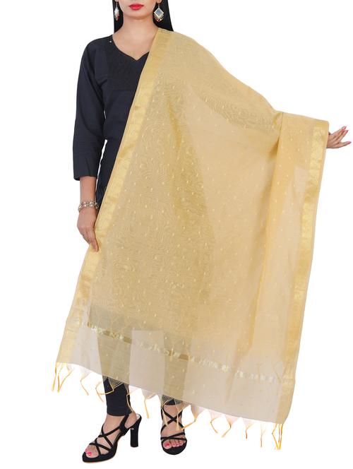beige chanderi banarasi dupatta - 15249562 - Standard Image - 1