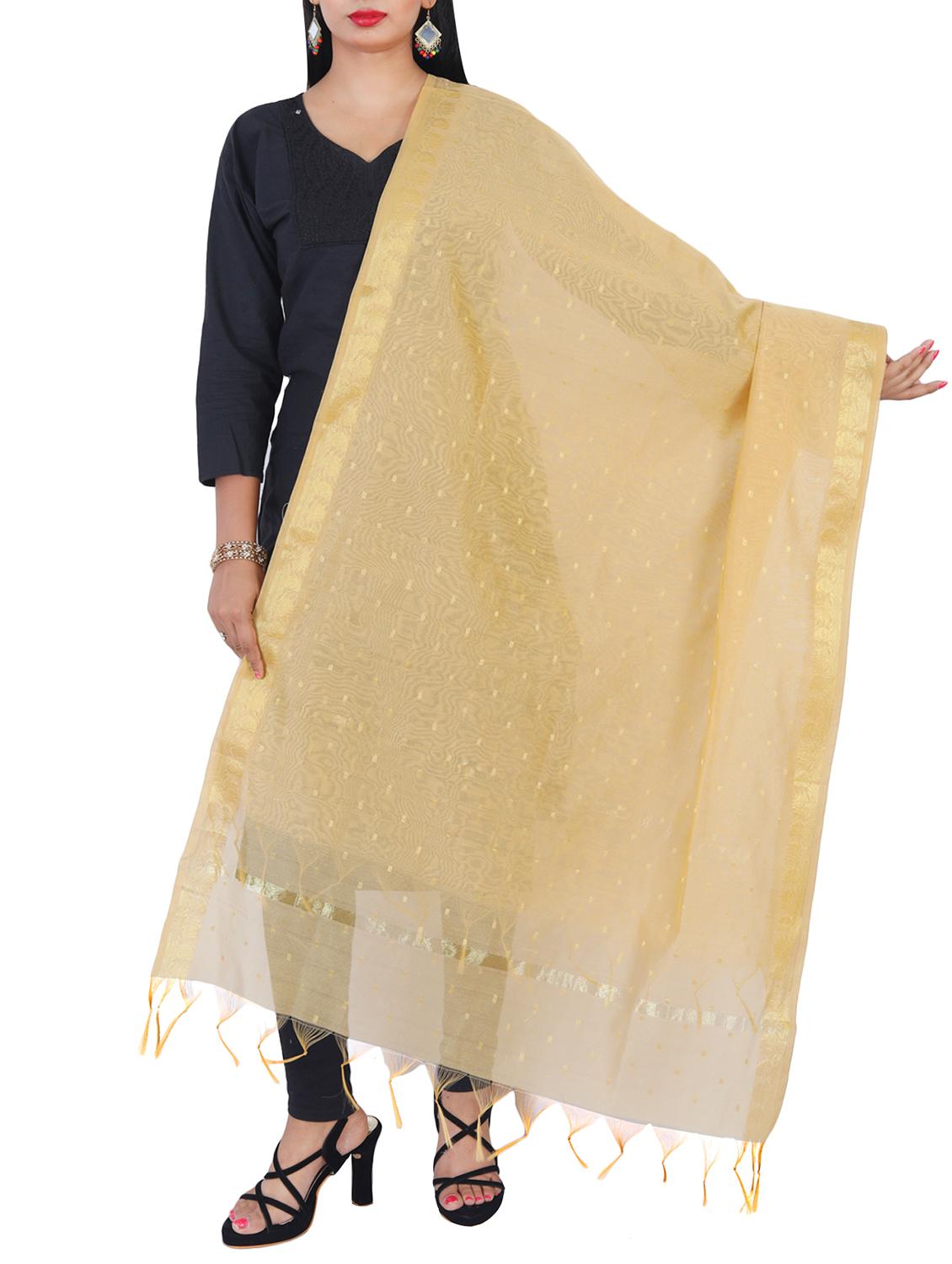 beige chanderi banarasi dupatta - 15249562 - Zoom Image - 1