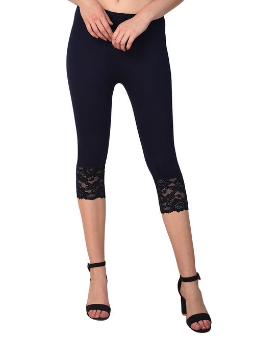 navy blue solid capri leggings - 15249761 - Standard Image - 1