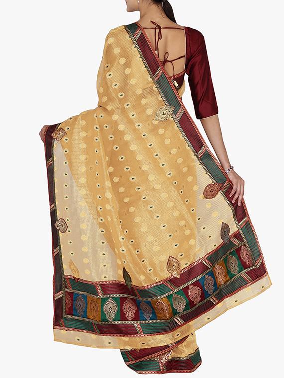 beige chanderi saree with blouse - 15250886 - Zoom Image - 2