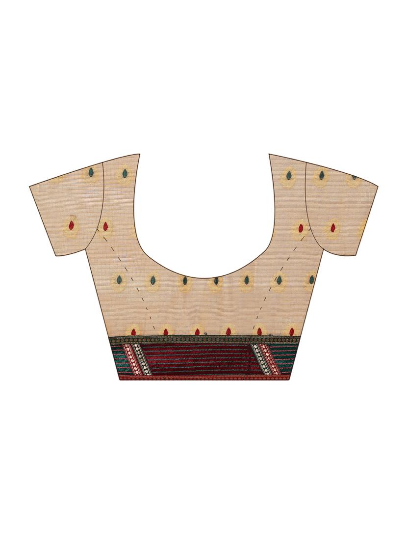 beige chanderi saree with blouse - 15250886 - Zoom Image - 3