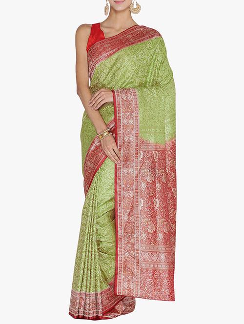 mehandi art silk banarasi saree with blouse - 15250895 - Standard Image - 1