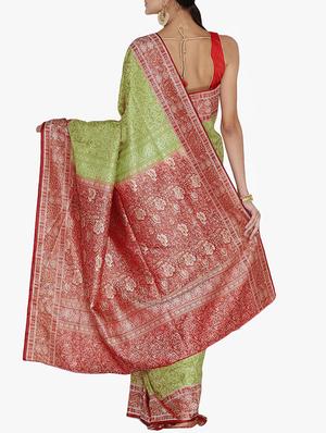 mehandi art silk banarasi saree with blouse - 15250895 - Standard Image - 2