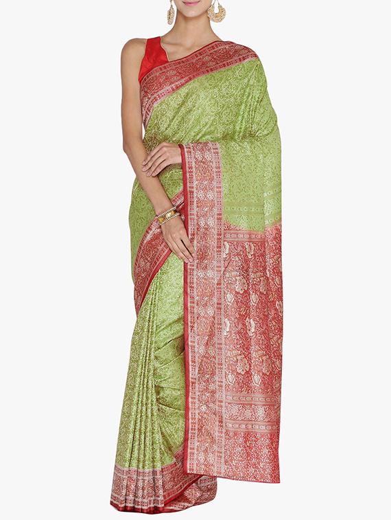 mehandi art silk banarasi saree with blouse - 15250895 - Zoom Image - 1