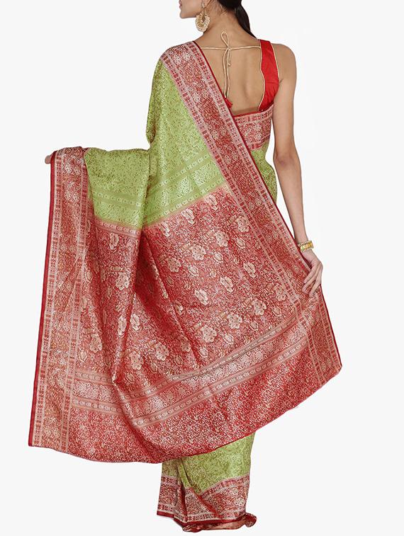 mehandi art silk banarasi saree with blouse - 15250895 - Zoom Image - 2