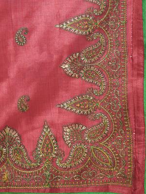 pink tussar silk embroidered saree with blouse - 15250897 - Standard Image - 4
