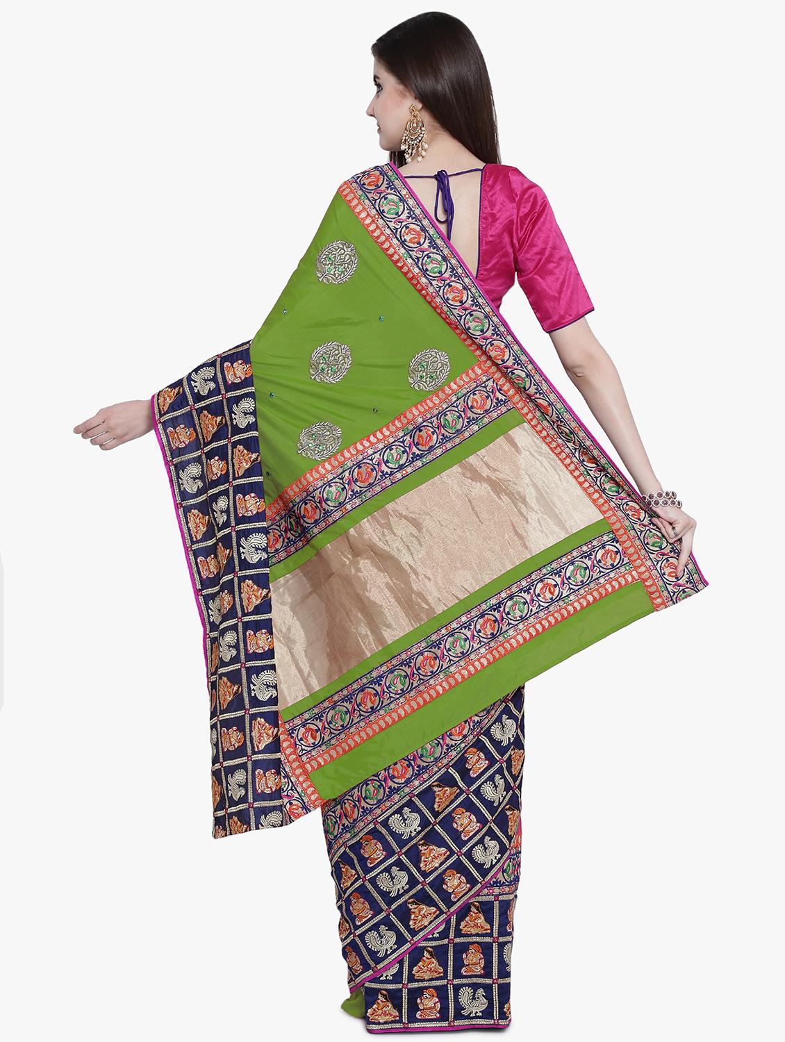 green georgette embroidered saree with blouse - 15250909 - Zoom Image - 2