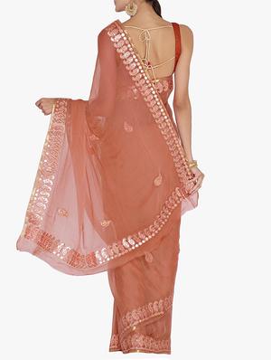 brown chiffon gota patti saree with blouse - 15250915 - Standard Image - 2