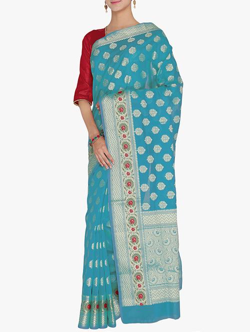 sky blue art silk banarasi saree with blouse - 15250916 - Standard Image - 1