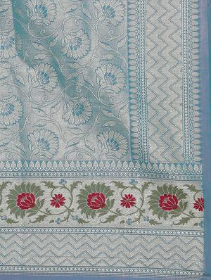 sky blue art silk banarasi saree with blouse - 15250916 - Standard Image - 4
