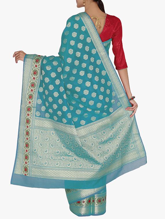sky blue art silk banarasi saree with blouse - 15250916 - Zoom Image - 2