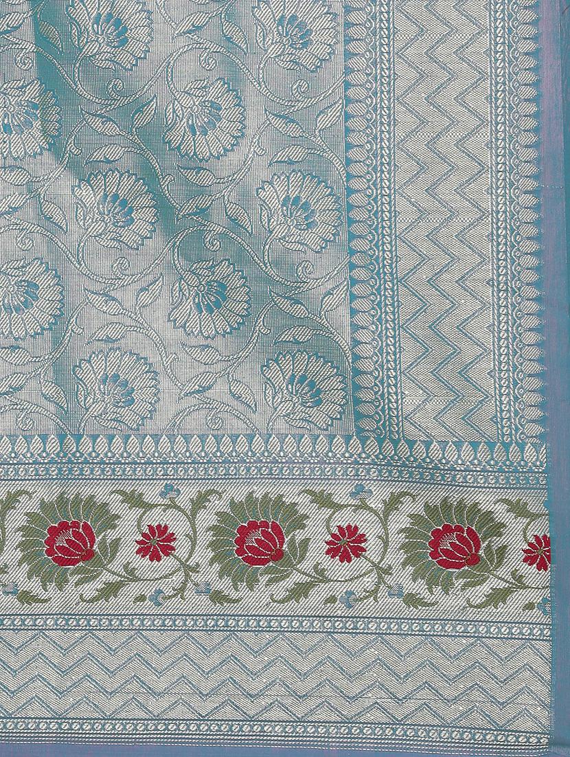 sky blue art silk banarasi saree with blouse - 15250916 - Zoom Image - 4