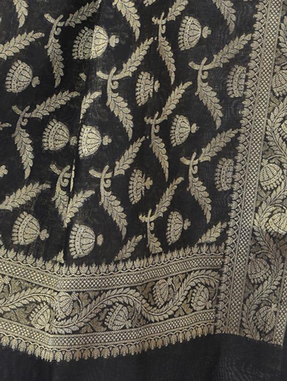 black chanderi woven dupatta - 15251251 - Zoom Image - 2