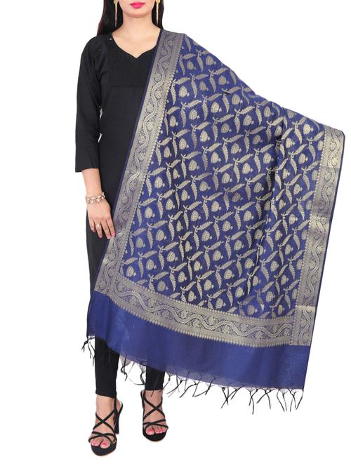 blue chanderi woven dupatta - 15251253 - Standard Image - 1