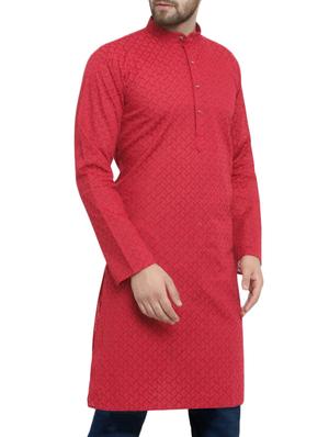 red cotton medium kurta - 15252433 - Standard Image - 2