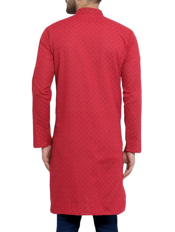red cotton medium kurta - 15252433 - Zoom Image - 3