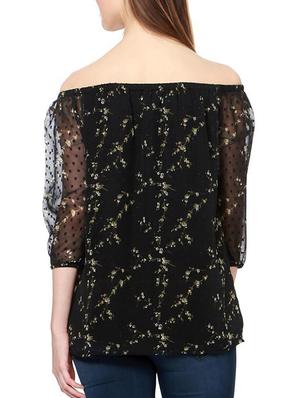 printed off-shoulder dobby detailing top - 15252871 - Standard Image - 2