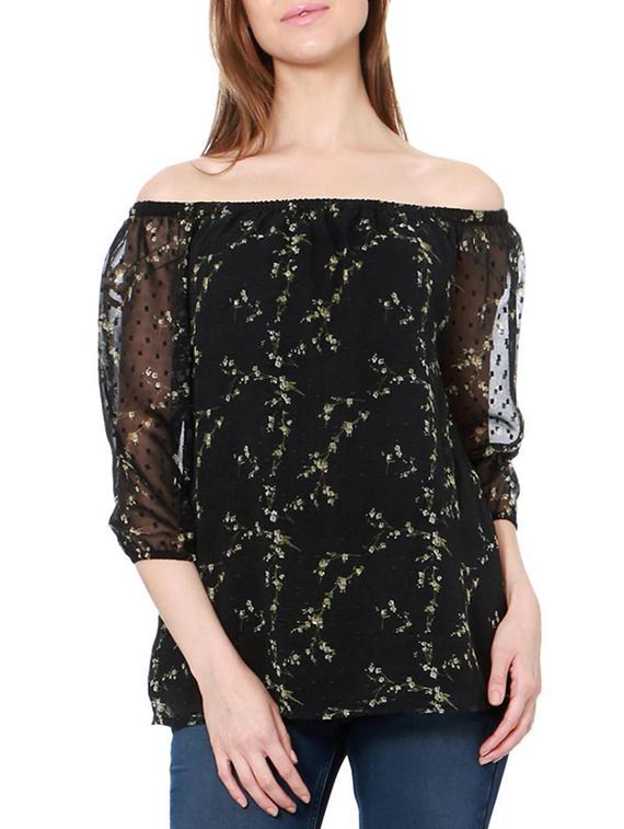 printed off-shoulder dobby detailing top - 15252871 - Zoom Image - 1