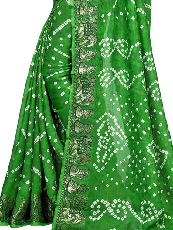 green georgette saree with blouse - 15252907 - Zoom Image - 3