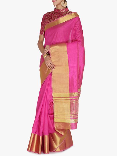 pink art silk bordered saree with blouse - 15253034 - Very Small Image - 1