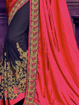 red georgette half & half saree with blouse - 15253188 - Standard Image - 2