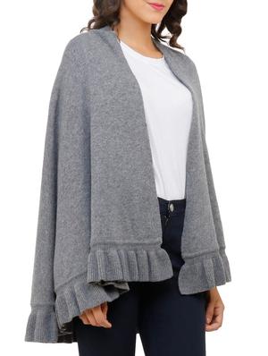 ruffled hem solid cape - 15253461 - Standard Image - 2