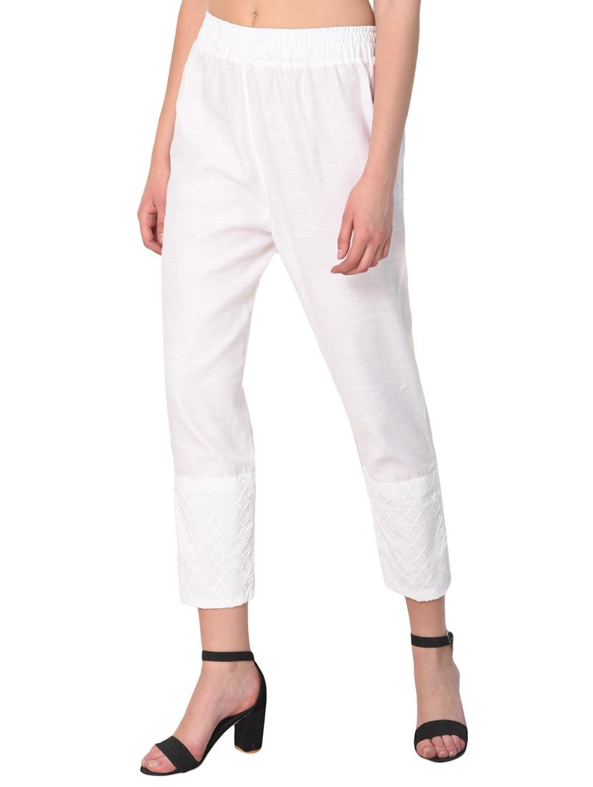 white cotton tapered pant - 15254132 - Zoom Image - 2
