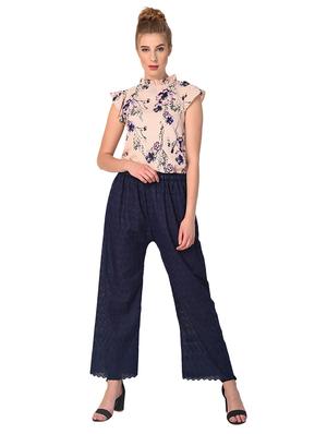 blue cotton flared palazzo - 15254192 - Standard Image - 4