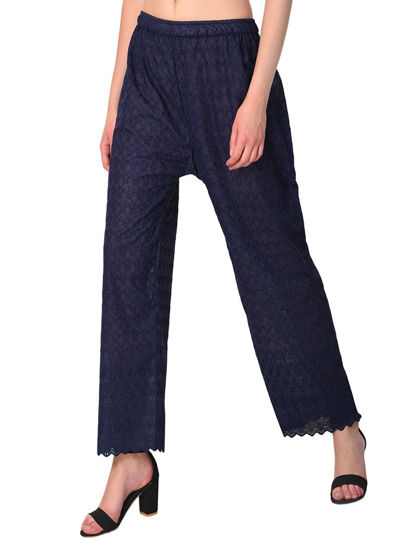 blue cotton flared palazzo - 15254192 - Zoom Image - 2