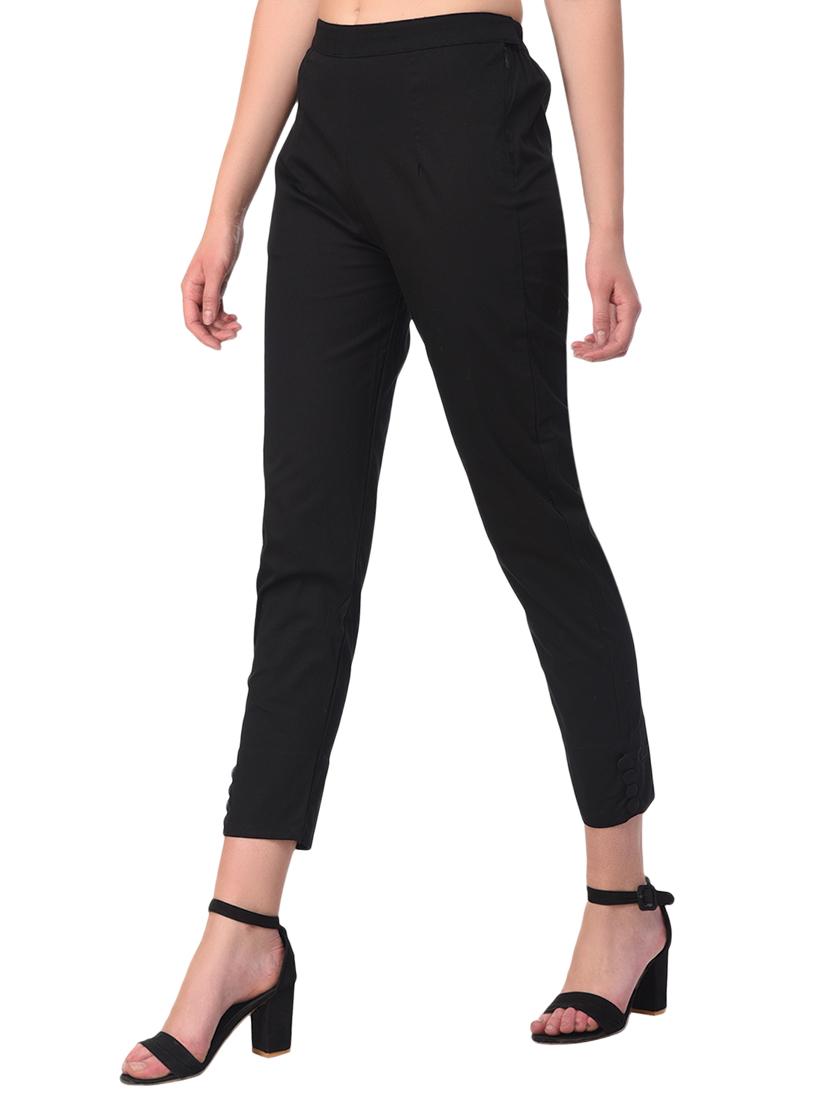 black cotton lycra flat front trousers - 15254220 - Zoom Image - 2