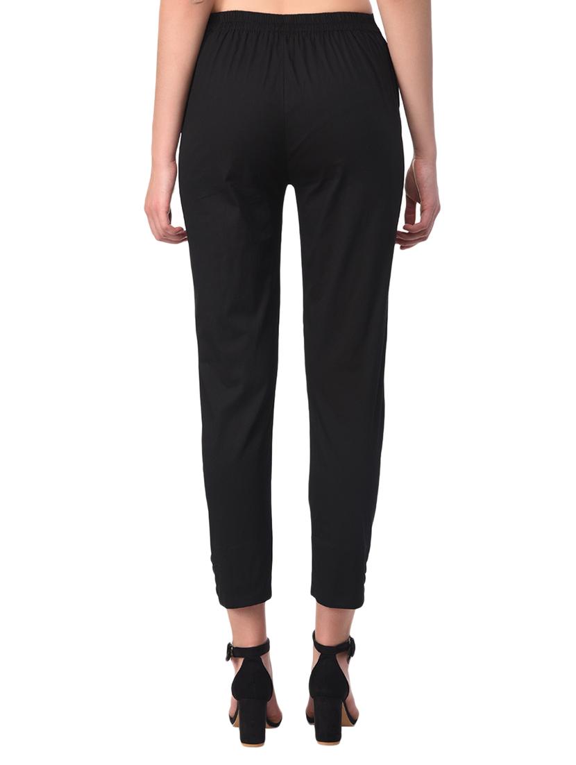 black cotton lycra flat front trousers - 15254220 - Zoom Image - 3