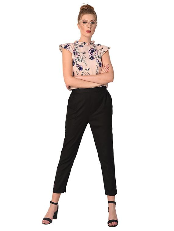 black cotton lycra flat front trousers - 15254220 - Zoom Image - 4