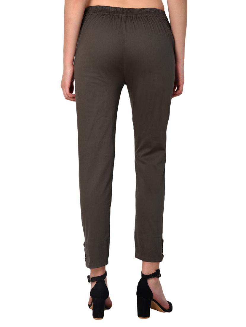 grey cotton lycra flat front trousers - 15254221 - Zoom Image - 3